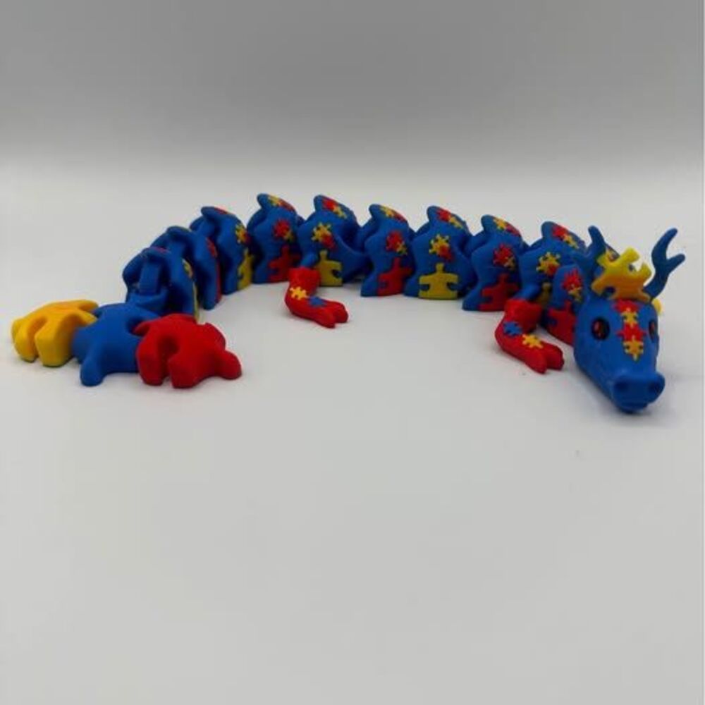 articulated 3D-printed Autism Awareness Dragon 9.5"